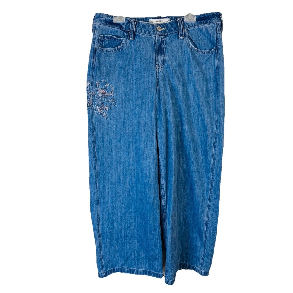 Hollister Women's Jeans W32 (Actual 38x30) Low-Rise Baggy Wide Leg Embroidered